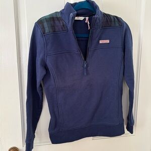 Vineyard Vines Navy Pullover with Plaid Accents